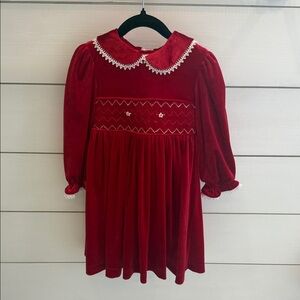 Red Velvet Dress with Lace Trim
